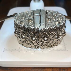 Vintage Silver-Tone Filigree Cuff Victorian Revival